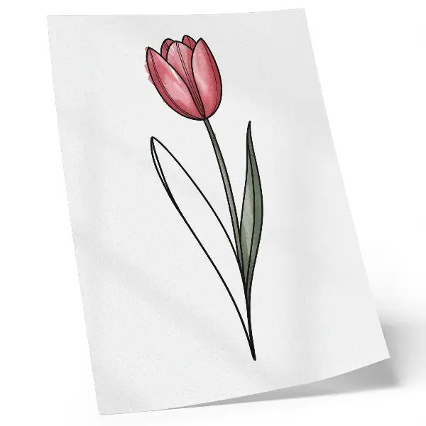 Plagát jednoduchá kontúrová kresba ružového tulipánu