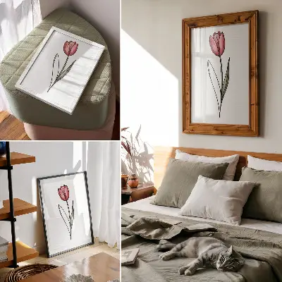 Plagát jednoduchá kontúrová kresba ružového tulipánu