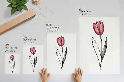 Plagát jednoduchá kontúrová kresba ružového tulipánu
