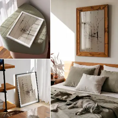 Plagát na stenu minimalistická abstrakcia v podobe čiernych čiar na béžovom pozadí