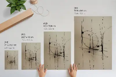 Plagát na stenu minimalistická abstrakcia v podobe čiernych čiar na béžovom pozadí