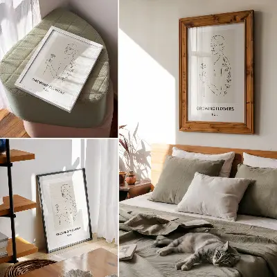 Plagát čiarová kresba s osobou a kvetom v štýle jednoduchosti a elegancie