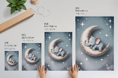 Poster na stenu Spiaci slon na Mesiaci v pastelových farbách