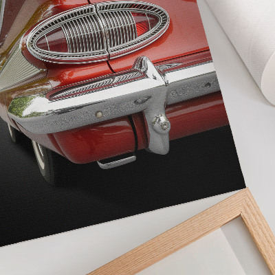 Poster na stenu Červené auto s chrómovými detailmi v retro štýle