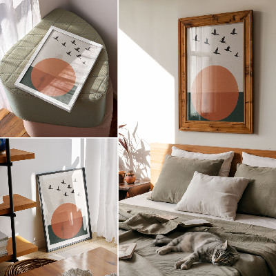 Plagát do obývačky Vtáky za letu oranžový kruh minimalistický