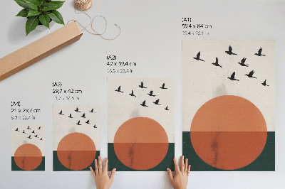 Plagát do obývačky Vtáky za letu oranžový kruh minimalistický