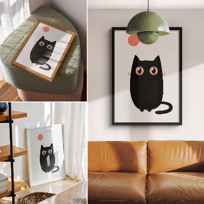 Poster na stenu Čierna mačka s ružovými očami na bielom pozadí