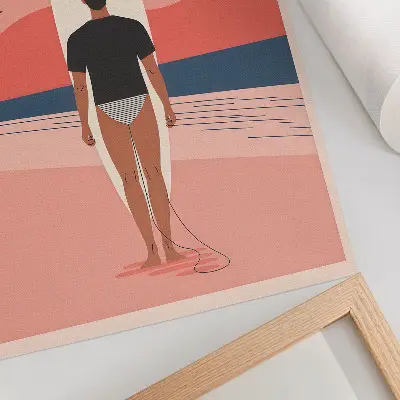 Plagát surferská doska na pláži s motívom mora a relaxácie