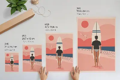 Plagát surferská doska na pláži s motívom mora a relaxácie