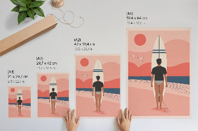 Plagát surferská doska pláž more pokoj relaxácia