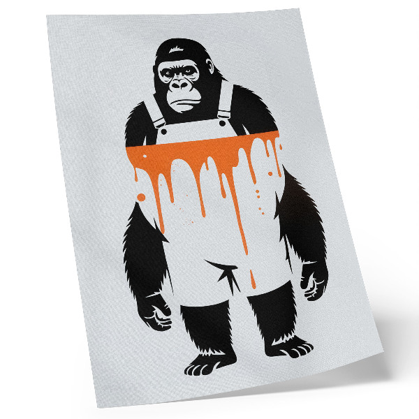 Poster na stenu Gorila v montérkach na žiarivo oranžovom pozadí