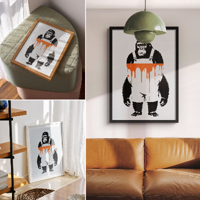 Poster na stenu Gorila v montérkach na žiarivo oranžovom pozadí