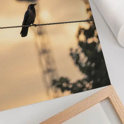 Poster na stenu vták na drôte s jemným pozadím večernej oblohy