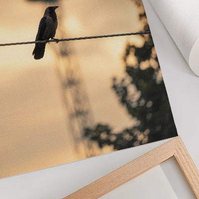 Poster na stenu Vták na drôte, večerná obloha, jemné pozadie