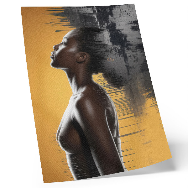 Poster na stenu Štýlová ženská postava, žltý a čierny kontrast
