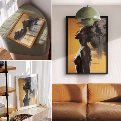 Poster na stenu Štýlová ženská postava, žltý a čierny kontrast