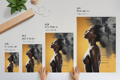 Poster na stenu Štýlová ženská postava, žltý a čierny kontrast