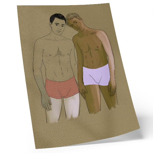 Plagát Ilustrácia mužov v spodnej bielizni v teplých farbách