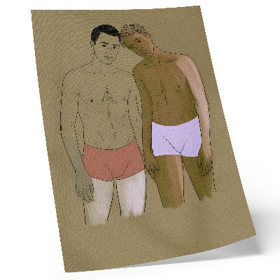 Plagát Ilustrácia mužov v spodnej bielizni v teplých farbách
