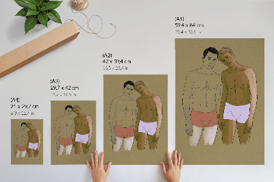 Plagát Ilustrácia mužov v spodnej bielizni v teplých farbách