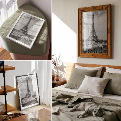 Plagát do obývačky elegantná moderná perspektíva sivej Eiffelovej veže