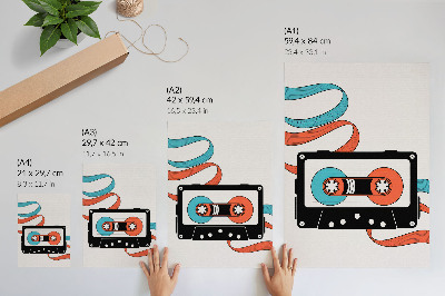 Plagát do obývačky retro pop art kazeta s farebnými značkami