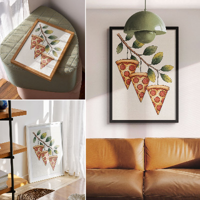 Poster na stenu Plátky pizze na konári stromu vo veselých farbách
