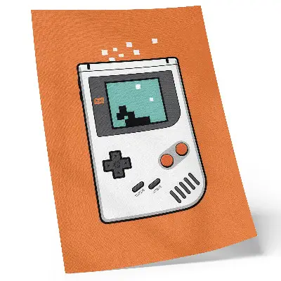 Plagát do obývačky retro konzola s pixelovou obrazovkou na oranžovom pozadí