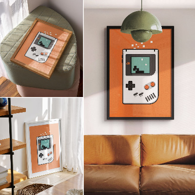 Plagát do obývačky Retro konzola pixel obrazovka oranžové pozadie