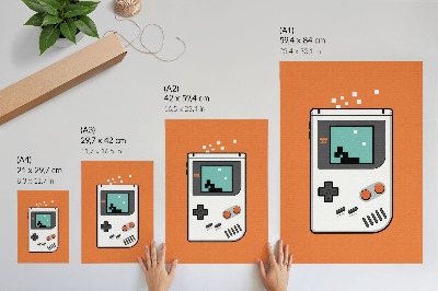 Plagát do obývačky Retro konzola pixel obrazovka oranžové pozadie