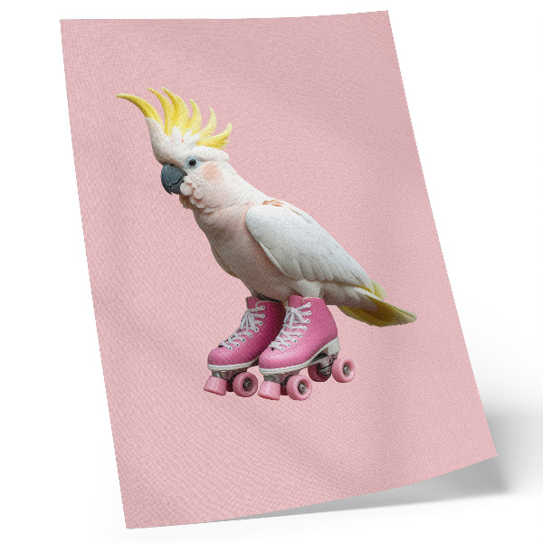 Poster na stenu Papagáj na kolieskových korčuliach, pastelové farby, modernosť