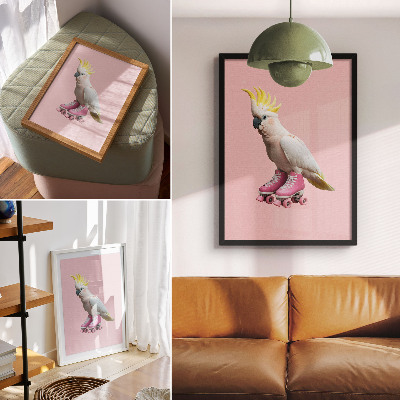 Poster na stenu Papagáj na kolieskových korčuliach, pastelové farby, modernosť