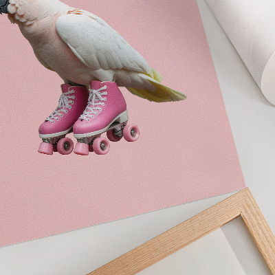 Poster na stenu Papagáj na kolieskových korčuliach, pastelové farby, modernosť