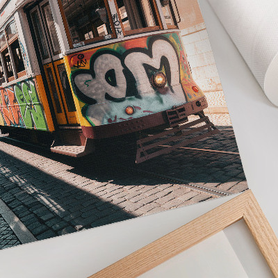 Plagát do obývačky graffiti električky mestská ulica architektúra