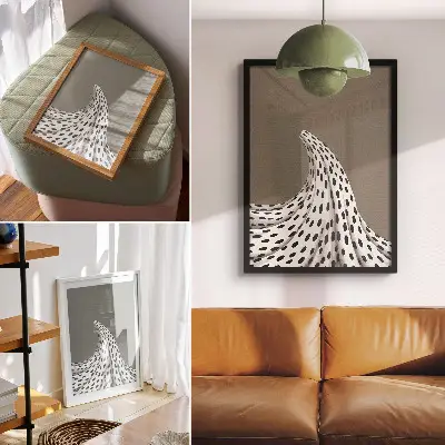 Plagát na stenu minimalistický vzor s čiernymi bodkami na béžovom pozadí
