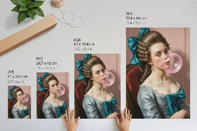 Plagát do obývačky portrét ženy s bublinkovou žuvačkou v retro štýle
