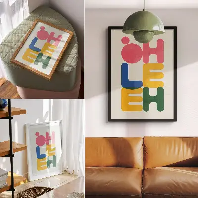 Geometrické písmená v živých farbách plagát do obývačky