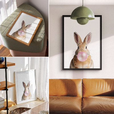 Poster na stenu Králiky zvieratá ružová žuvačka