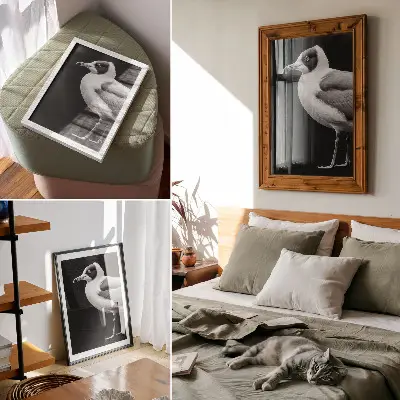 Plagát do obývačky minimalistický čiernobiely obraz s motívom vtáka