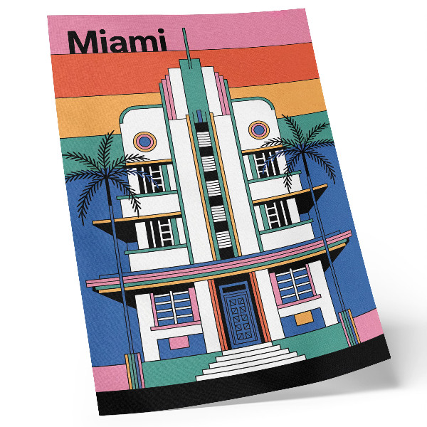 Plagát Art deco tropické farby palmy energia Miami