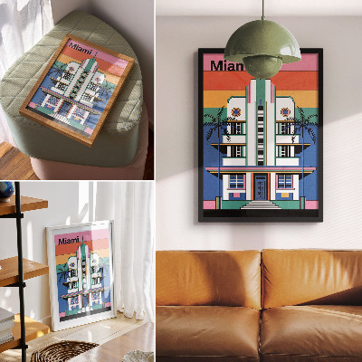 Plagát Art deco tropické farby palmy energia Miami