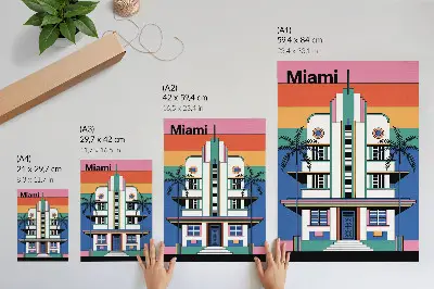 Plagát art deco s motívom tropických paliem vo farbách Miami