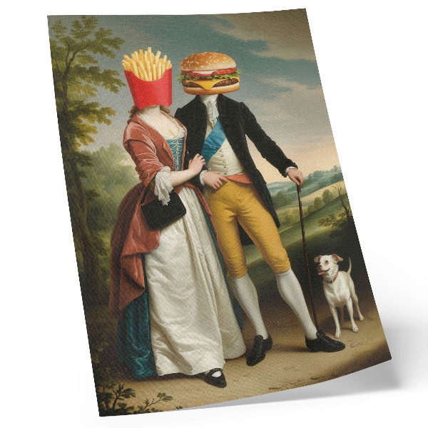 Plagát do obývačky Surrealistická scéna humorné hlavy hranolky hamburger