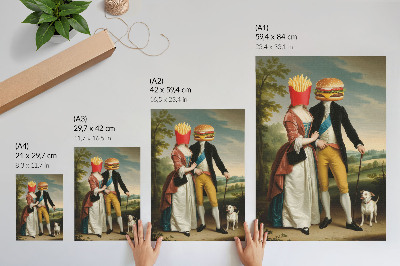 Plagát do obývačky Surrealistická scéna humorné hlavy hranolky hamburger