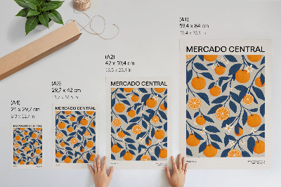 Poster na stenu Oranžovo-sivé pozadie tmavé listy moderný štýl