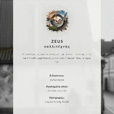 Plagát úzka ulica s činžiakmi, vežou a postavou v modrom kabáte