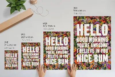 Plagát do obývačky farebné kvety s bielym textom a modernou typografiou