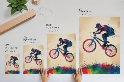 Plagát na stenu cyklista s dynamickými farbami v modernom akčnom štýle