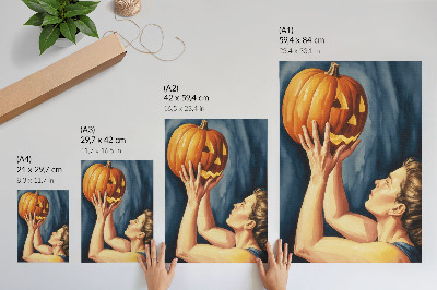 Plagát Oranžová tekvica tmavo modré pozadie surrealizmus