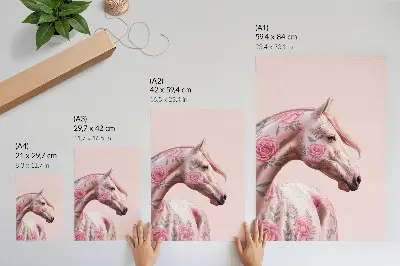 Plagát na stenu kôň s kvetmi v romantickom a modernom štýle